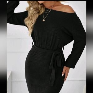Pre-Owned SHEIN Ribbed Knit Belted Bodycon Dress